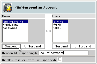 Suspending an account