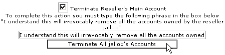 Terminating a reseller's account
