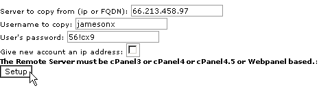 Transferring one account from a WebHost Manager server with a password